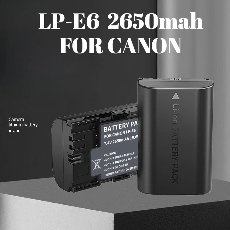 Akumulator LP-E6 o bardzo dużej pojemności 2650mAh do Canon 5D Mark IV 6D II 7D 80D 90D, zamiennik LP-E6NH, kompatybilny z EOS R5 R6