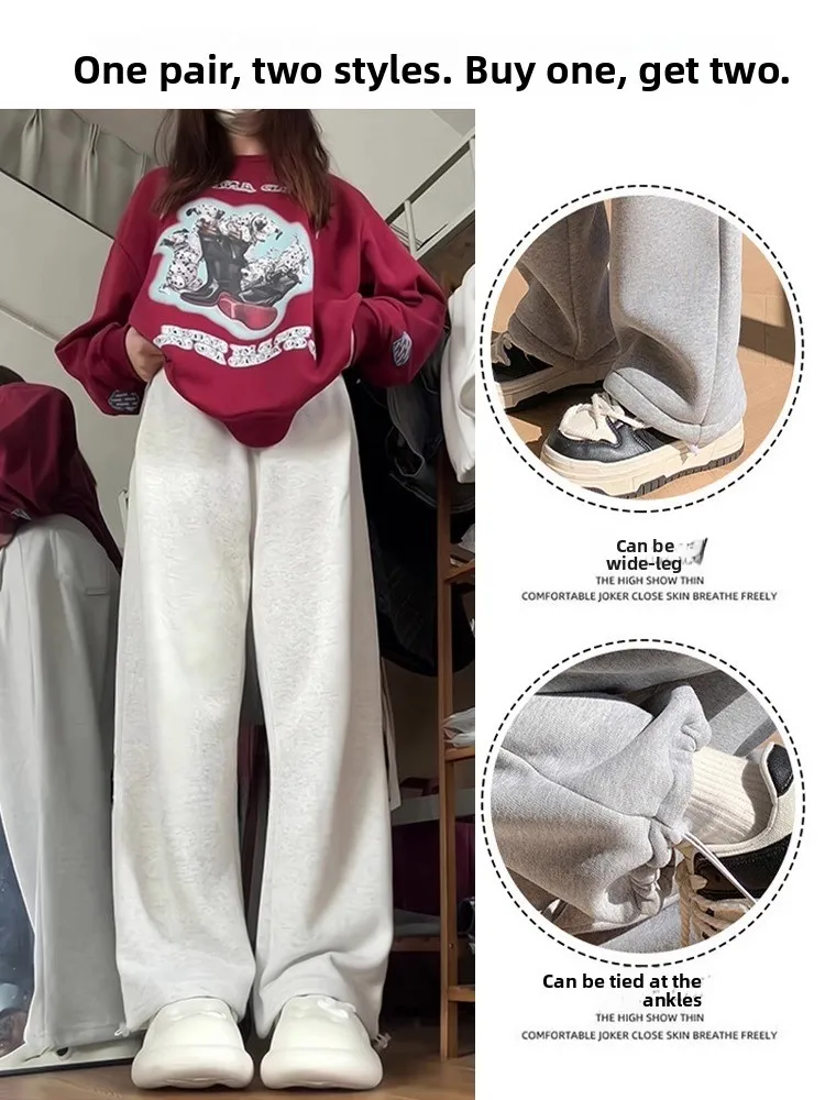 American Style Casual Sports Pants High Waist Wide Leg Loose Fit Two-Way Wear plus Size Women's Fashion plus Size MM Cuffed S...