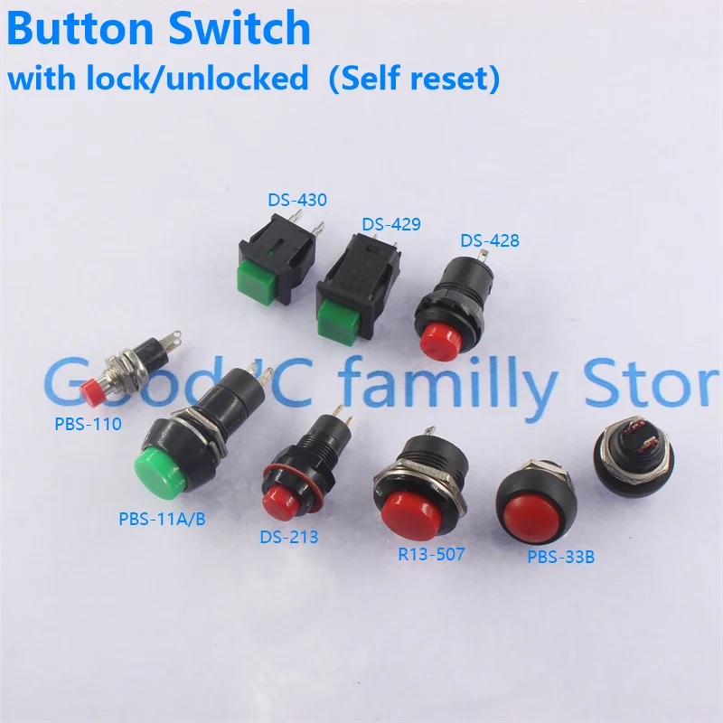 DS-428 ds429 ds430 PBS-11A 110 red green self resetting/lockable small waterproof self resetting button switch circular