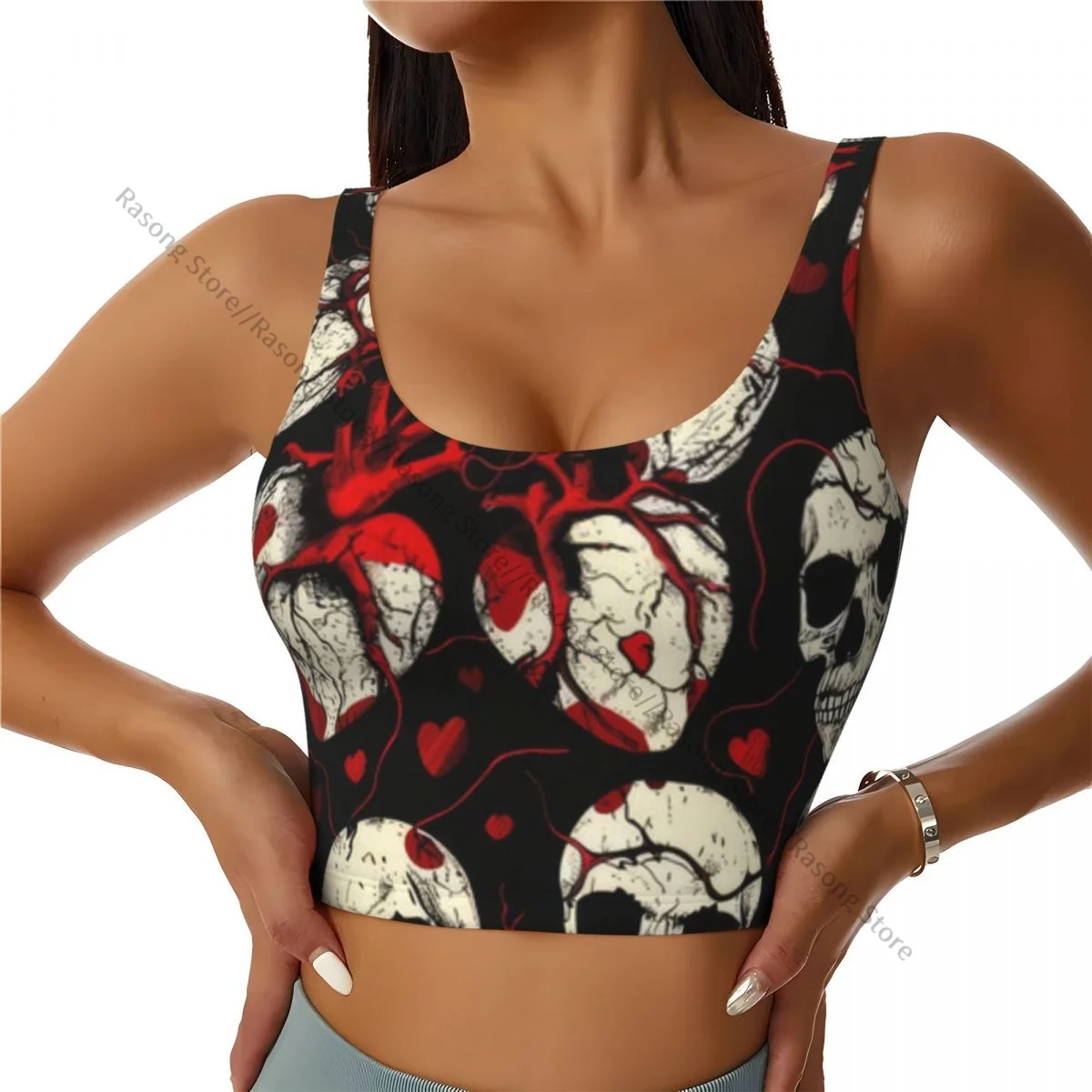 Sports Bra Women Running Yoga Clothes Vest Skulls Background Gathering Fitness Vest