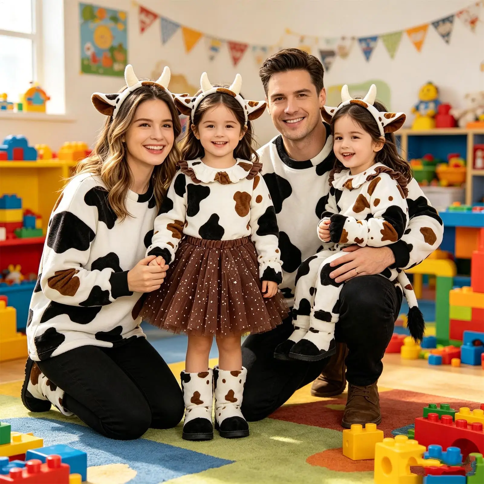 Kids Cow Costume Girls Outfit Set With Cow Headband Tail Gloves Tutu Dress For Concert Party Cosplay Carnival Masquerade School