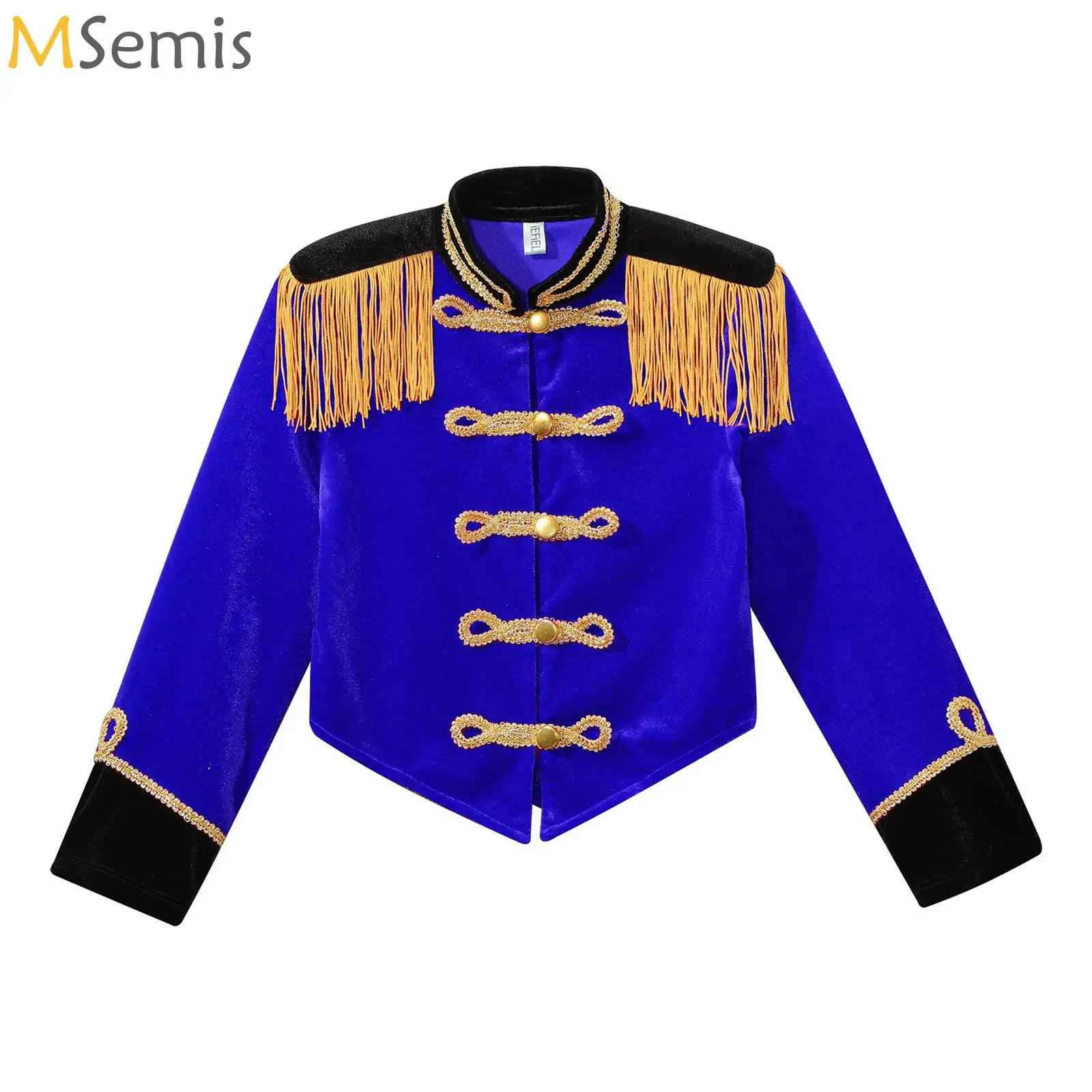 

Boys Girls Circus Ringmaster Cosplay Performance Costume Halloween Party Long Sleeve Fringe Tassel Epaulet Velvet Jacket Coats