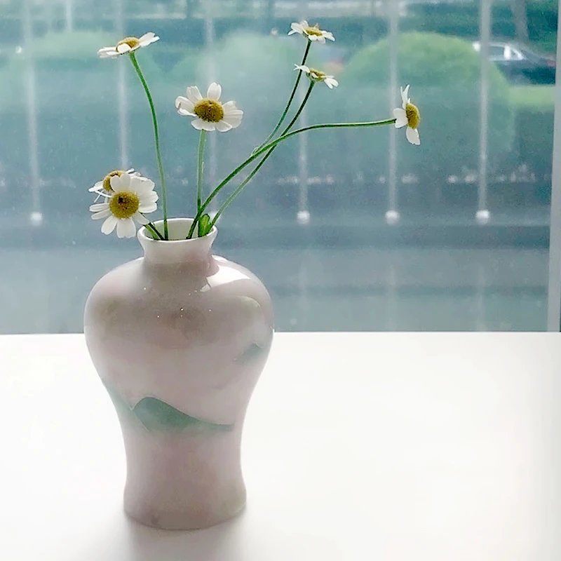 Ceramic Hand Drawn Mountain Pattern Small Vase, Creative Home Living Room Bedroom, Office, Restaurant Supplies, Flower Ware, 1Pc