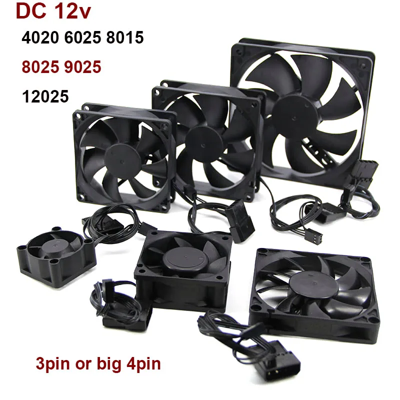 80mm 90mm 120mm 8cm 8025 DC 12v 3pin big 4pin Brushless Computer Cooling Fan PC Fans For Computer Case GPU CPU Cooler Radiator W