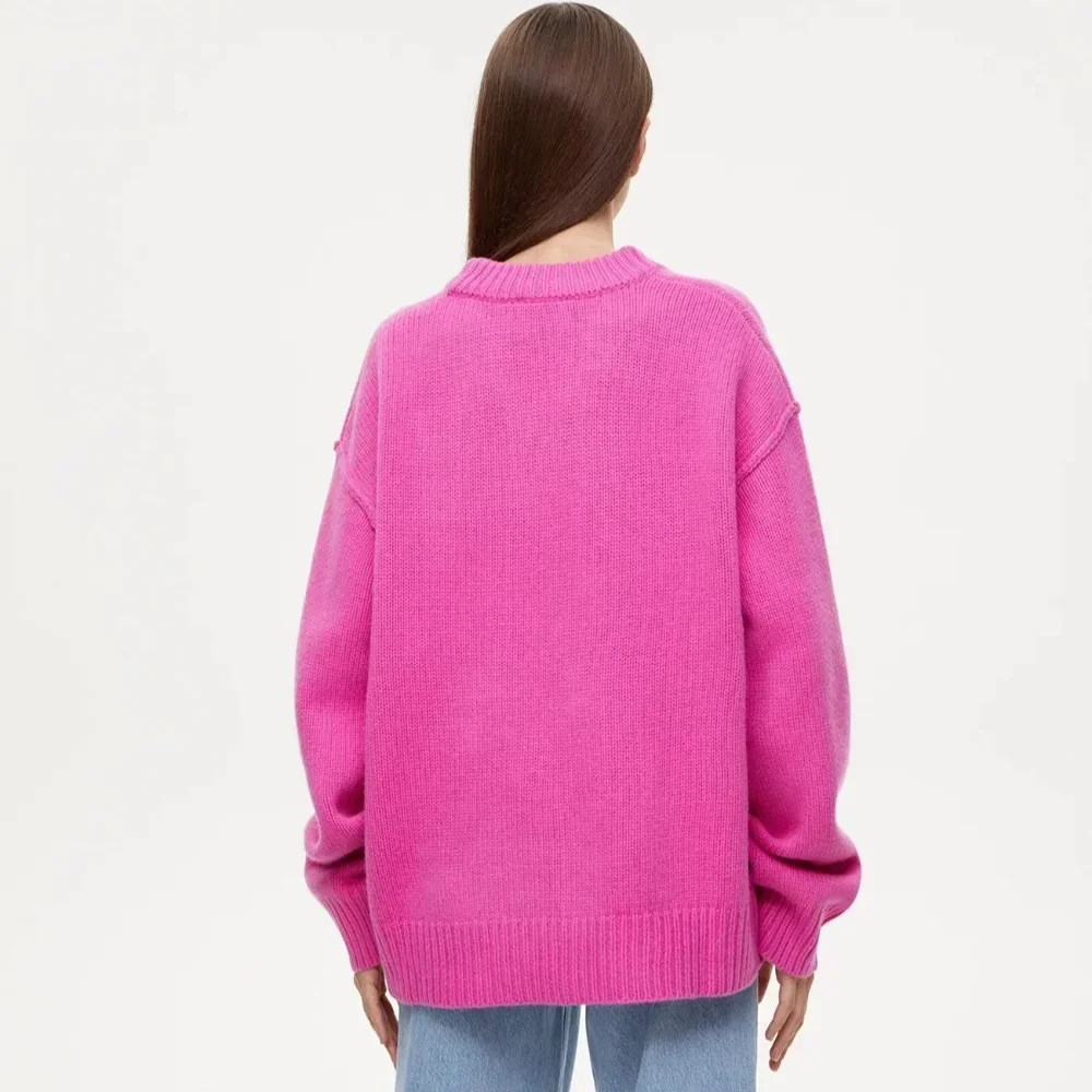 Fashion Loose Knitted Pullover Women‘s Autumn Winter Casual Solid Color O-neck Basic Thick Warm Oversized Knitted Sweater Female