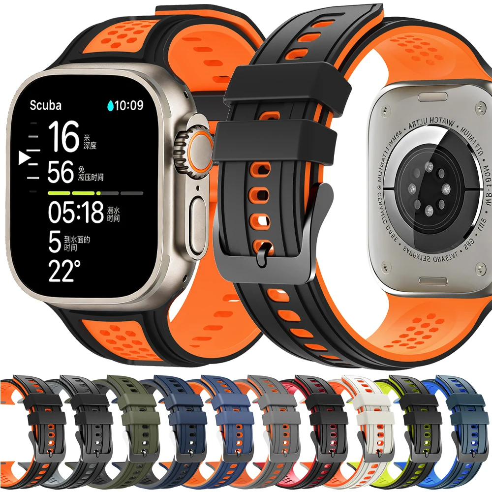 Two-Tone Silicone Strap For Apple Watch Ultra 3 2 Band 49mm iWatch Series 11 10 9 8 7 6 5 SE3 46mm 45mm 44mm 42mm Soft Wristband