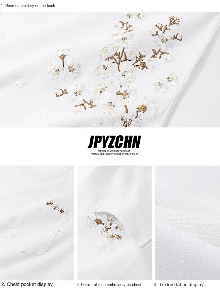 Summer T Shirt Men Streetwear Flower Embroidery T Shirt Harajuku Cotton Short Sleeve Hip Hop Tees Designer Youth Loose Male 2023