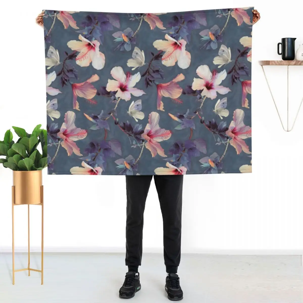 

Butterflies and Hibiscus Flowers - a painted pattern Throw Blanket Cozy Napping Blanket Gift for Mom Dad