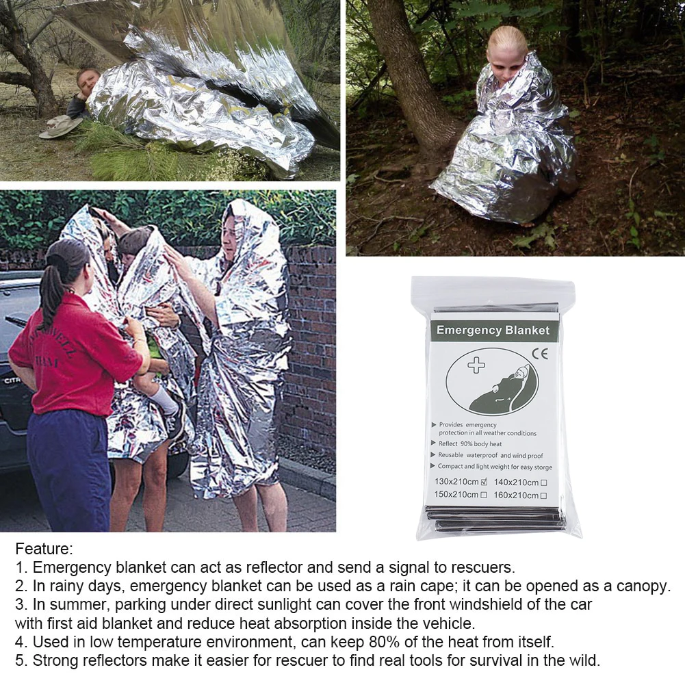 1-10pcs Outdoor Emergency Survival Blanket Silver Waterproof First Aid Rescue Curtain Foil Thermal Military Blanket 130X210cm