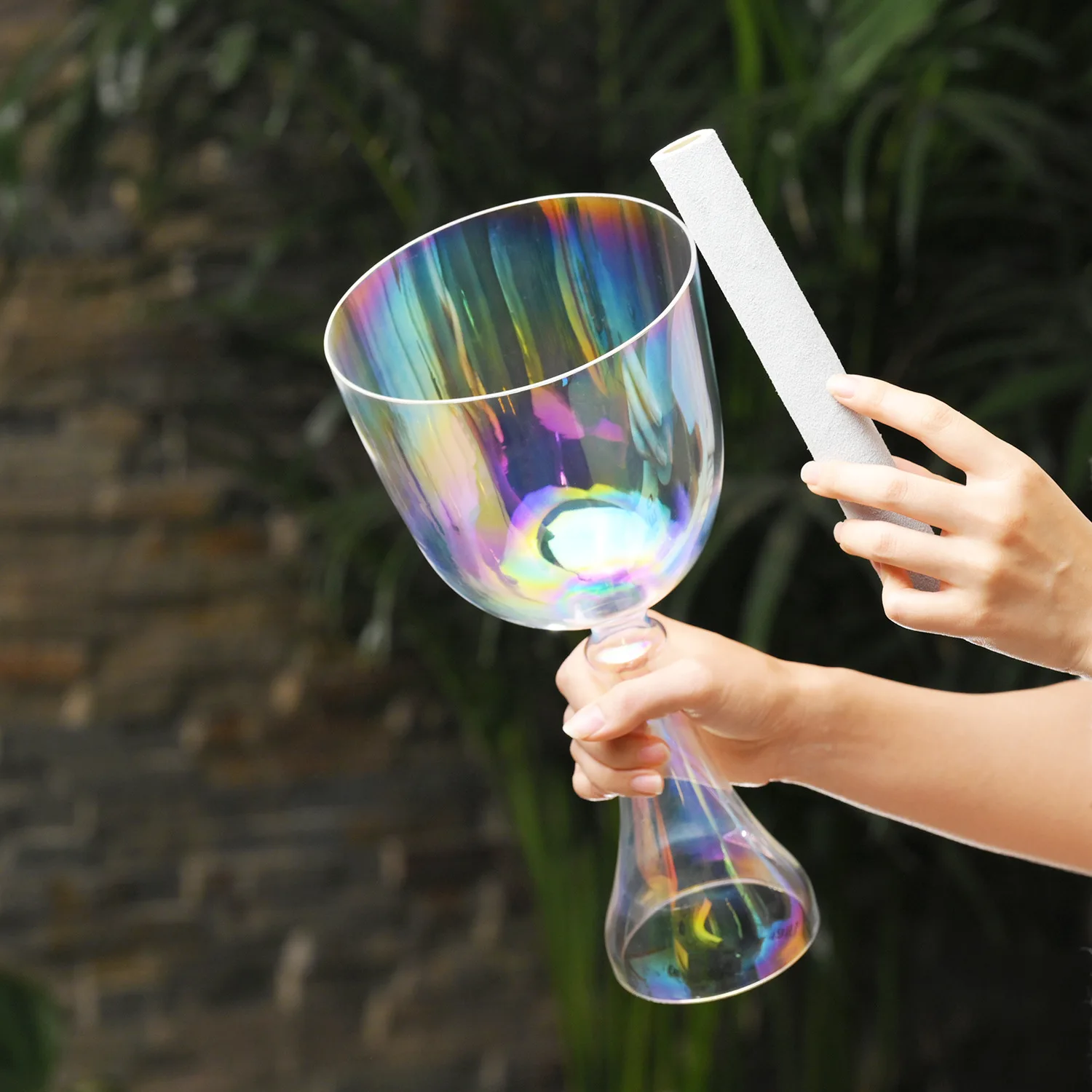 STAR LINKUP 5‑6.5 Inch Transparent Rainbow Quartz Crystal Chalice Singing Bowl 432Hz/440Hz Note Sound Healing Chakra Balancing Yoga Meditation Sound Bath Percussion Instrument With Mallet