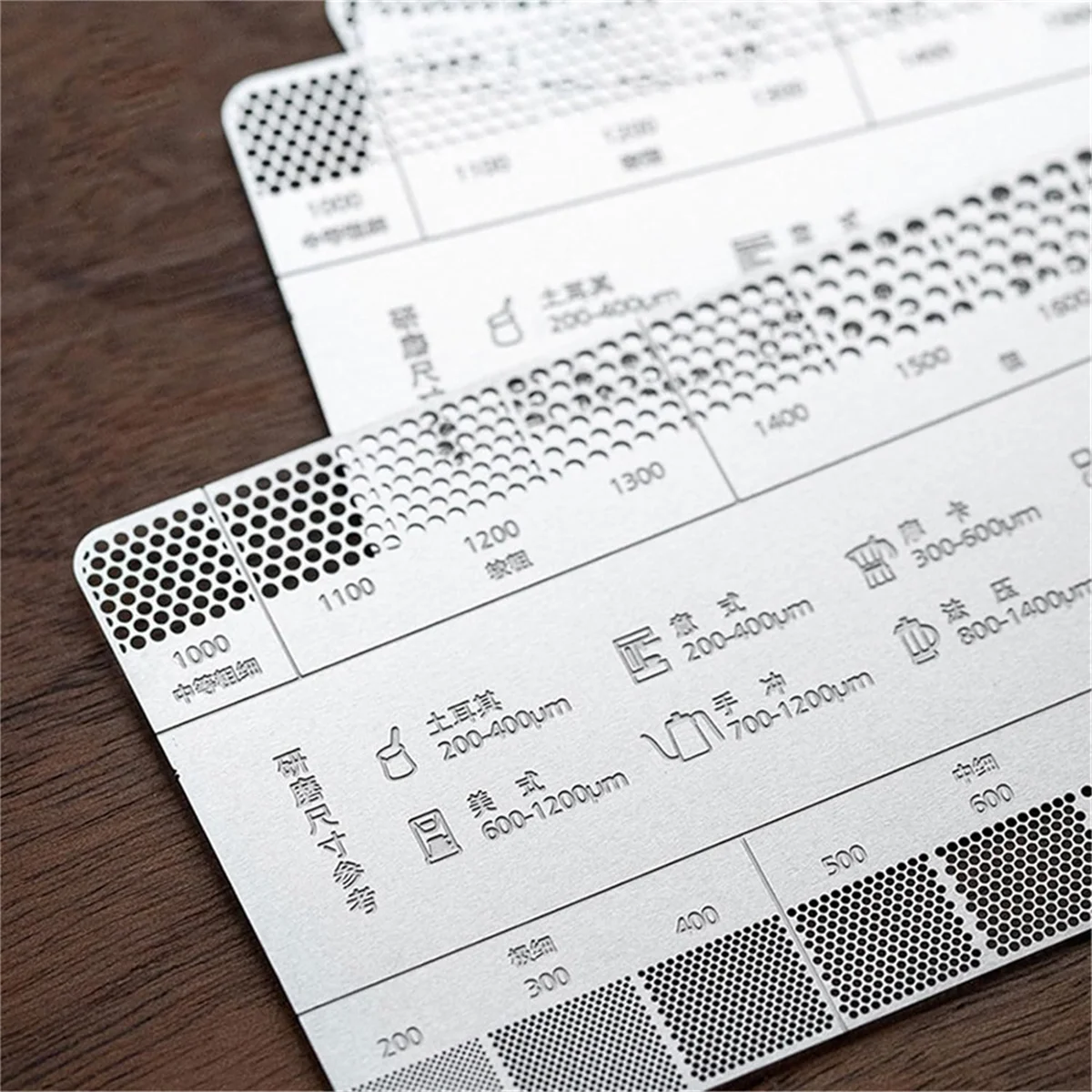 الفولاذ المقاوم للصدأ القهوة المرجعية بطاقة معدنية حجم القهوة حاكم المهنية مطحنة حبوب البن الملحقات HY