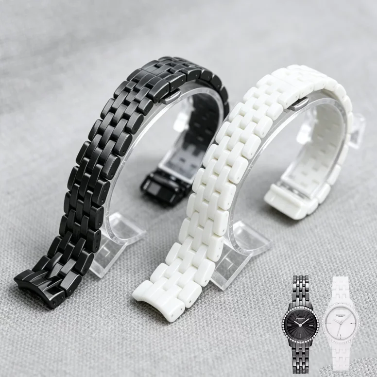 For Armani AR1477/1478/1479/1480 Watchbands Black White Ceramics 16mm Curved Interface Women Watches Accessories
