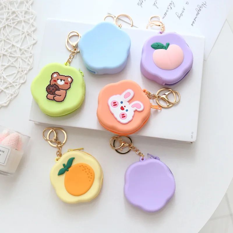 New Cartoon Animal Round Silicone Coin Wallet Mini Kawali Girl Key Bag Purse Children Kids Gift Earphone Case Travel Accessories