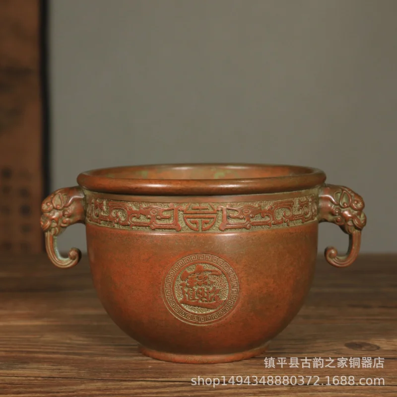 Pure Copper Elephant Trunk Antique Double Ear Smooth Brass Vase Craft Ornament