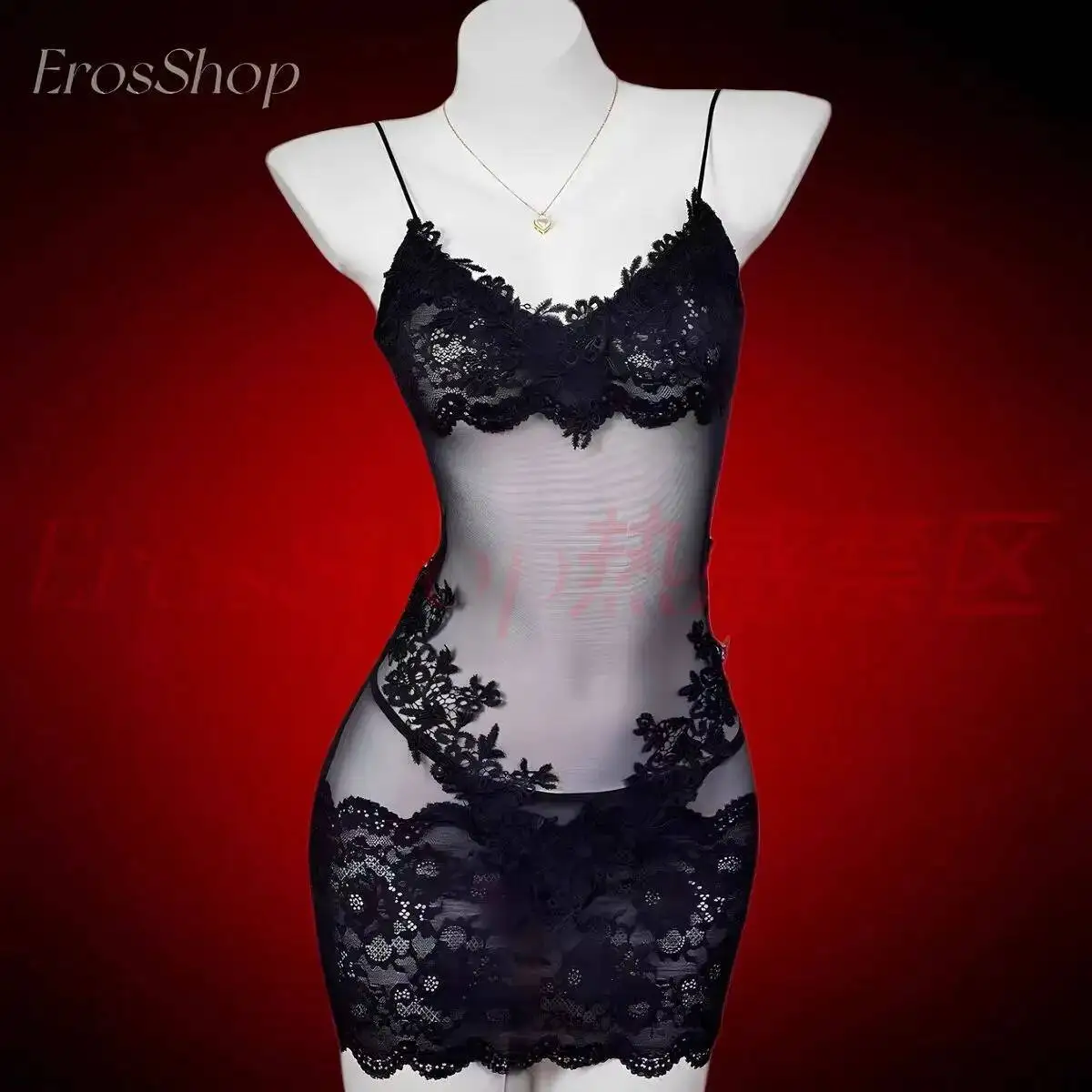 Minivestido Sexy de malla transparente para mujer, minivestido con tirantes de retazos de encaje, Espalda descubierta, tirantes en V profundo, sin mangas, encantador 4L5J