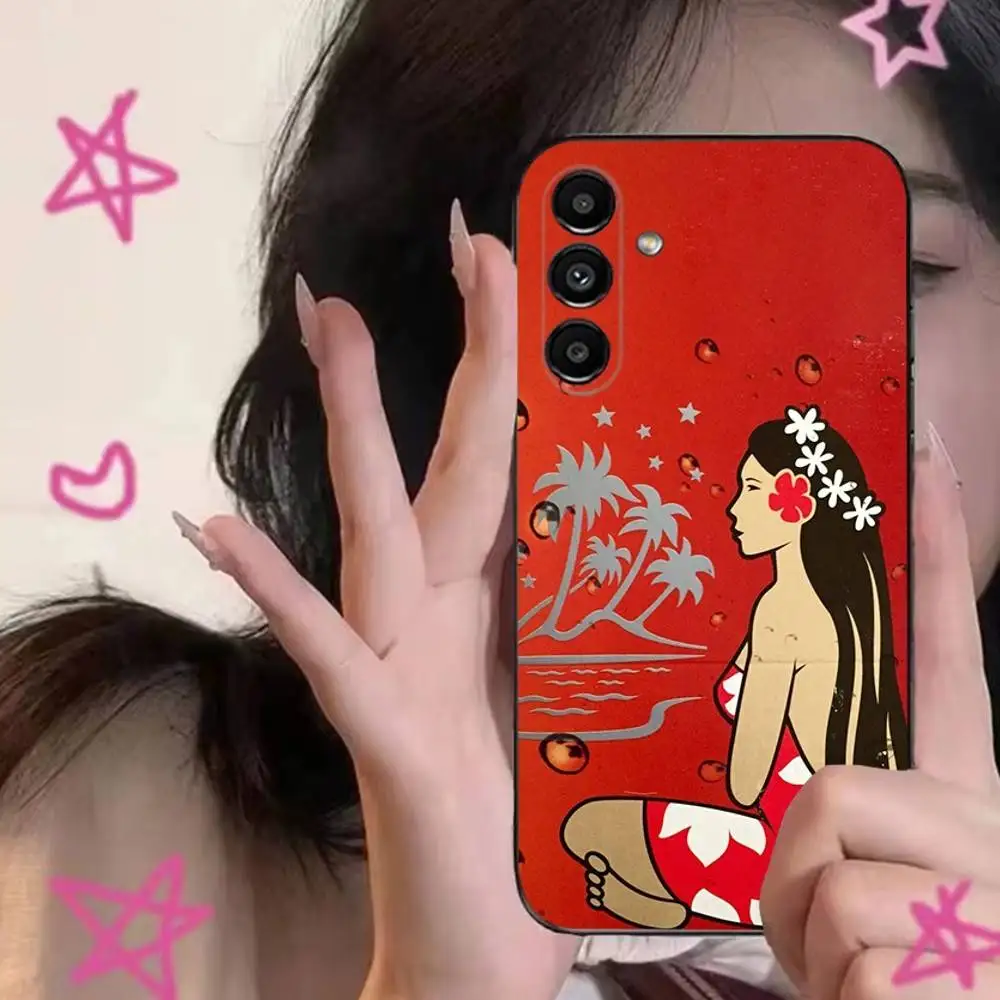 حافظة هاتف H-Hinano Tahiti Girl Beach لهاتف سامسونج S24,S21,S22,S23,S30,Ultra,S20,Plus,Fe,Lite,Note,10,9,5G غطاء ناعم أسود