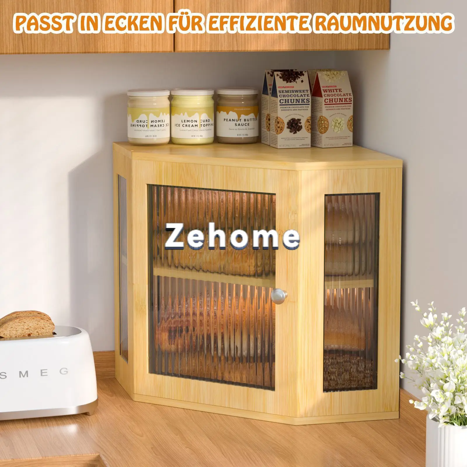 Bamboo & Wood Bread Box Double Layer Corner Food Storage Container Household Snack Dessert Organizer