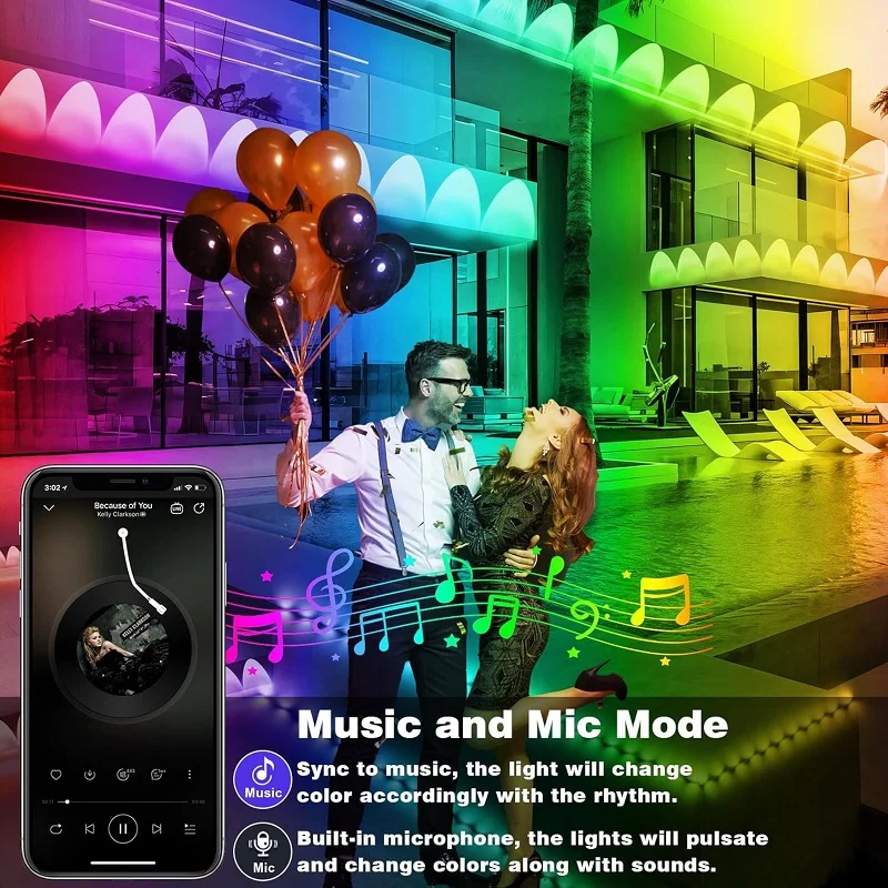 100FT Permanent Outdoor RGB Eaves Lights - IP67 Waterproof With Smart App Control Remote, DIY Scene Modes, Music Synchronization