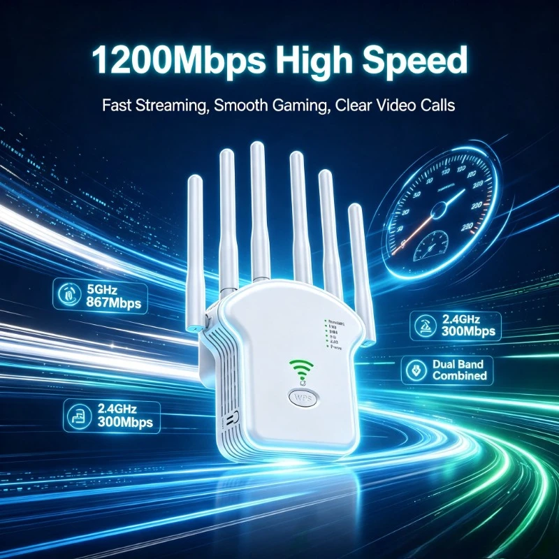5G & 2.4G Wireless Range Extender AC1200M Stable Signal Amplifier Household Networking Device