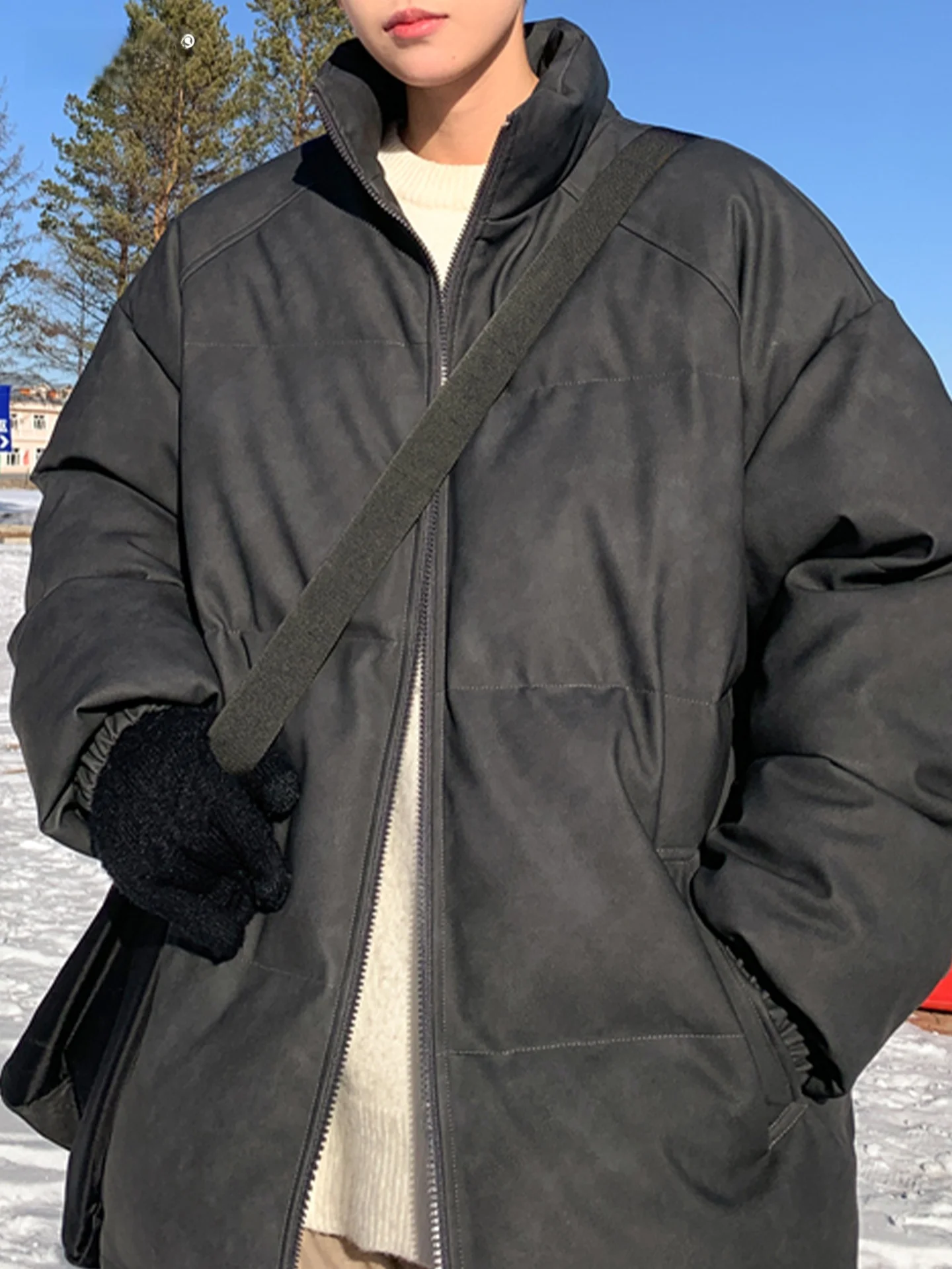 

American Dir Color PU Leather Cotton Jaet Men's Winter Thiened Stand Collar Loose Casual Cotton Clothes XHHX Brand