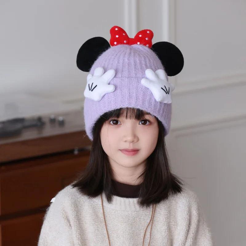 الأطفال الكرتون لطيف ميكي الأذن حماية قبعة لينة القطن اصطف البلوز قبعة الشتاء في الهواء الطلق الدافئة والباردة واقية محبوك قبعة