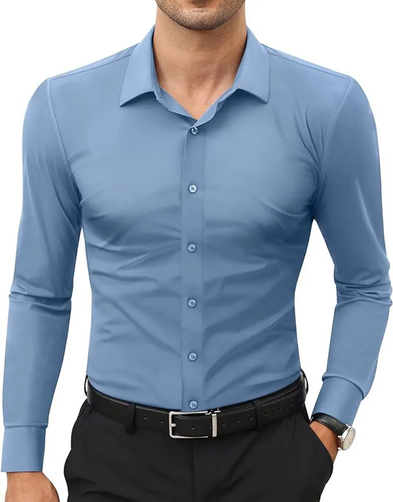 New Men's Business Shirts Solid Color Long Sleeve Anti-wrinkle No ironing Casual Soft Social Office Black Dress Shirt 8XL125KG