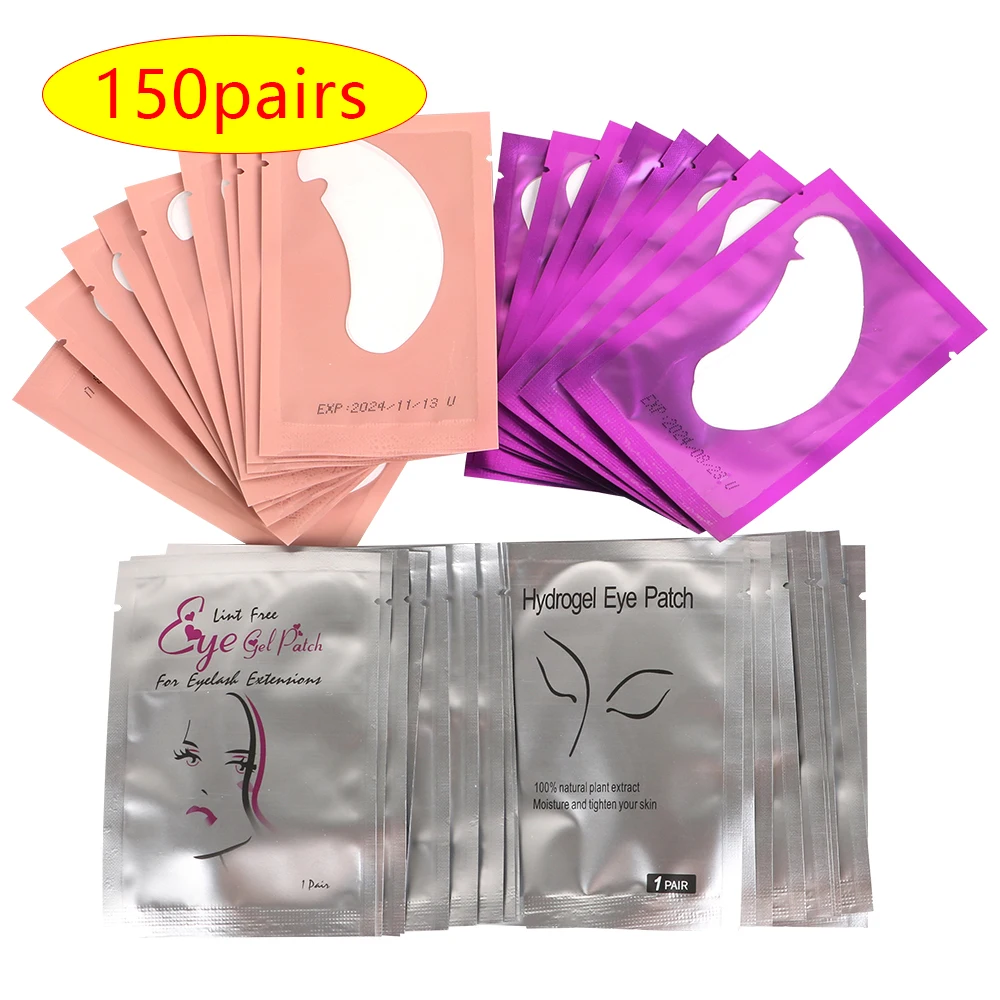 Set de 150 Pares de Parches de Gel Sanitarios en Forma de U para Extensión de Pestañas, Suministros para Pestañas