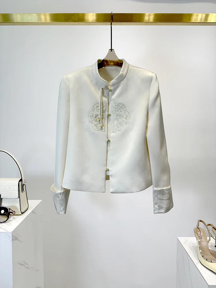 

Ele Embroidered White ort Jaet for Women Faionable Old Money Sle Chinese New Light National Sle Spring 2024