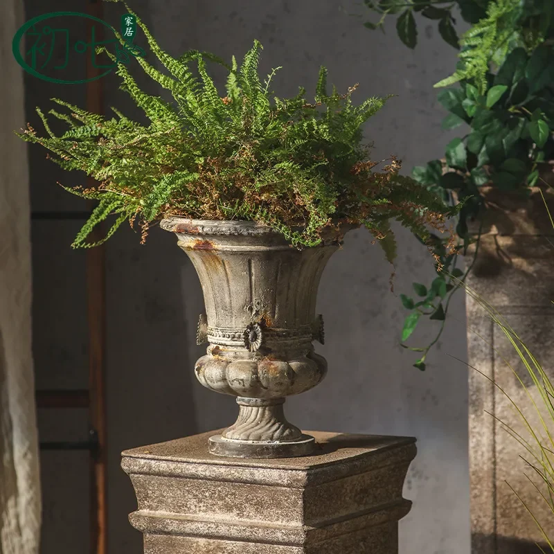 Wabi Sansan Resin Vase Ornament High End Roman Column Door Welcome Decoration Flower Pot Vintage Garden Decor