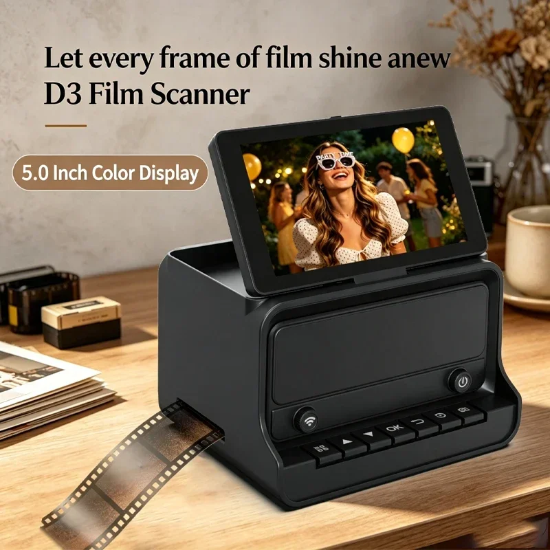 D3 One-Click Film Negative Scanner 5 in 1 Color LCD Screen WiFi Transfer Digitizer Convert B&W Color Negative Film to JPG