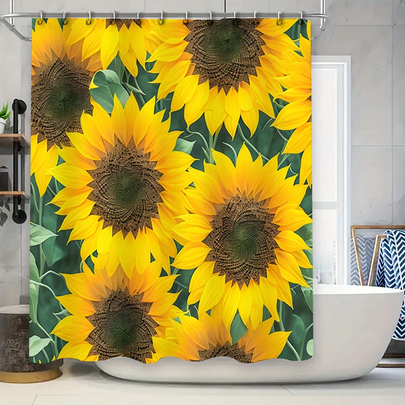 

Занавеска для душа с подсолнухом, декор для ванной комнаты, водонепроницаемое украшение для дома с 3D принтом, украшение для окна, желтые подсолнухи, цветочный принт Sh