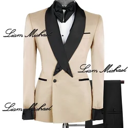 2024 New Beige Men's Suit 2 Piece Jacket Pants Wedding Groom Tuxedo Elegant Custom Color XS-5XL Male Blazer