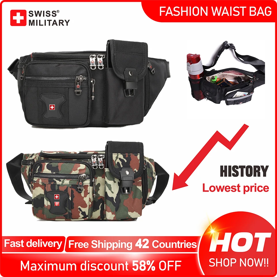 SWISS MILITARY Fanny Pack Multi Pocket Waterproof Practical Tool Waist Bag Outdoor Camping Climbing Waist Bag Hip Waist Packs