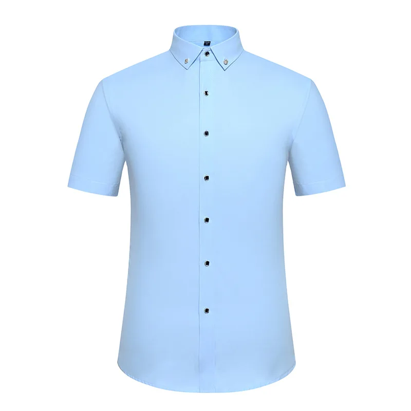 Men Short Sleeve Dress Shirt Summer Non-iron Solid Color Basic Business Formal Stretch Soft Wrinkle-resistant Office Tops NS5843