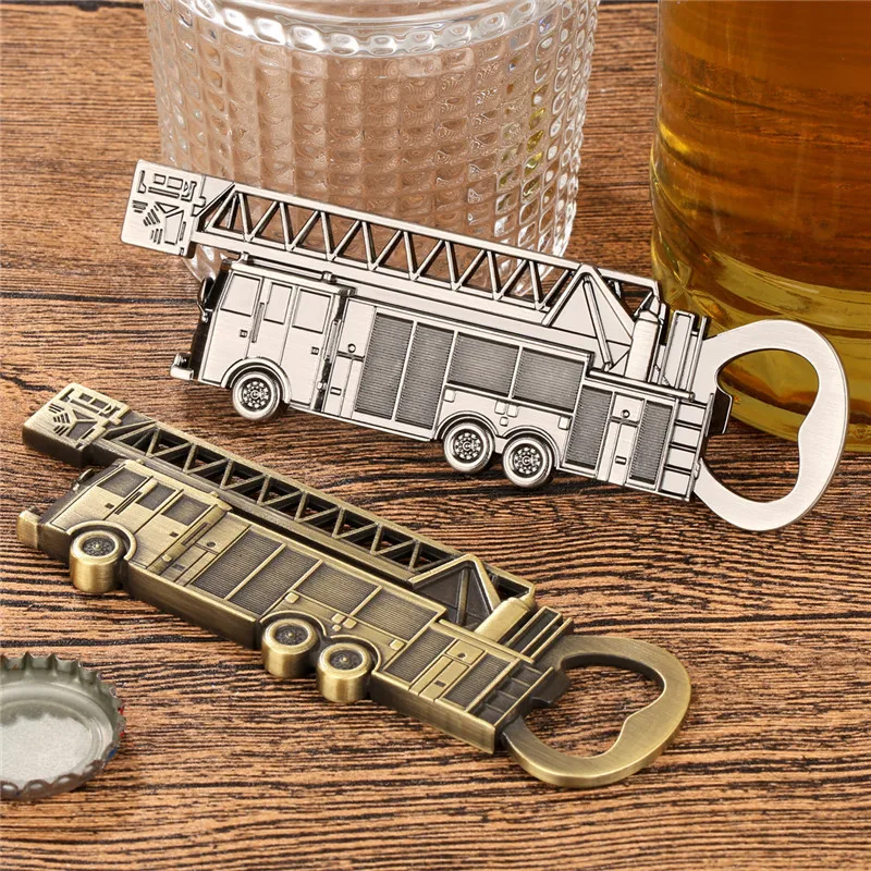 Creative Fire Truck Design Metal Beer Openers Bottle Opener Kitchen Club Party Barware Gadget Wedding Accessory Gift with Bag