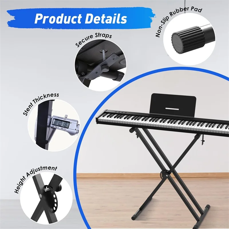 54 61 76 88 Key Electronic Piano Stand Adjustable X-type Double Tube Iron Rack Universal Keyboard Instrument Stand Accessories