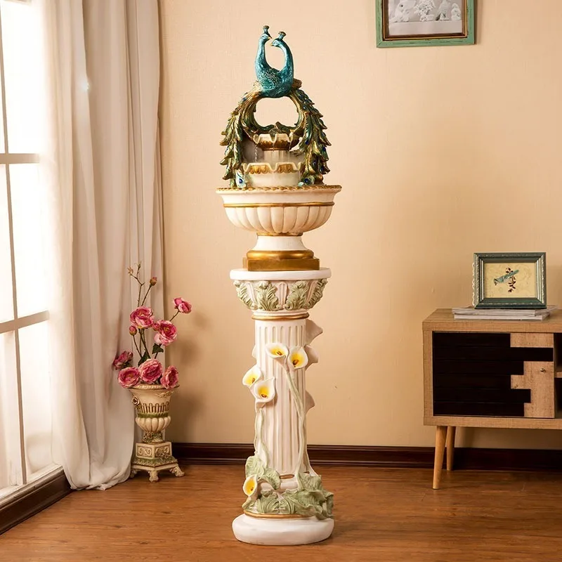 Peacock Sculpture Water Fountain Freestanding Waterfall Ornament Retro Art Decor For Hall Living Room Leisure Space Display