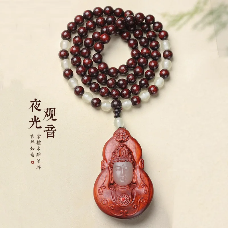 

UMQ Old Materials Gold Star Rosewood DIY Accessories Luminous Avalokitesvara Pendant Lobular Red Sandalwood Bracelet Buddha Bead