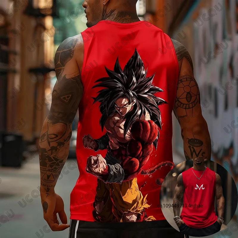 Dragon Ball Anime Son Goku Super Saiyan Print Sleeveless T-shirt For Men Summer…