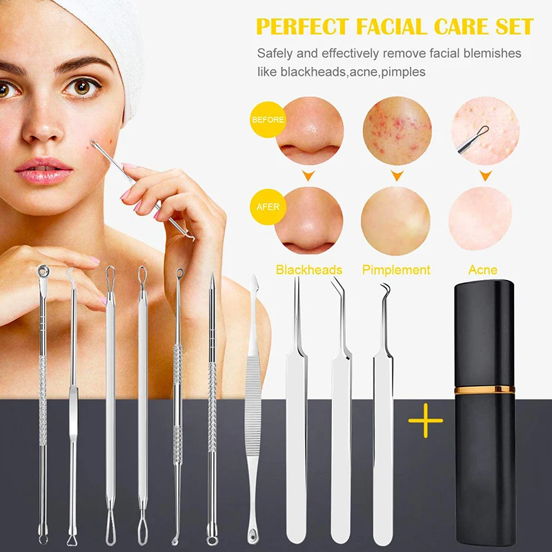 Blackhead Remover Tool10 Pcs Professional Pimple Comedone Extractor Tool Acne Removal Kit - Treatment for Pimples, Blackheads, Z