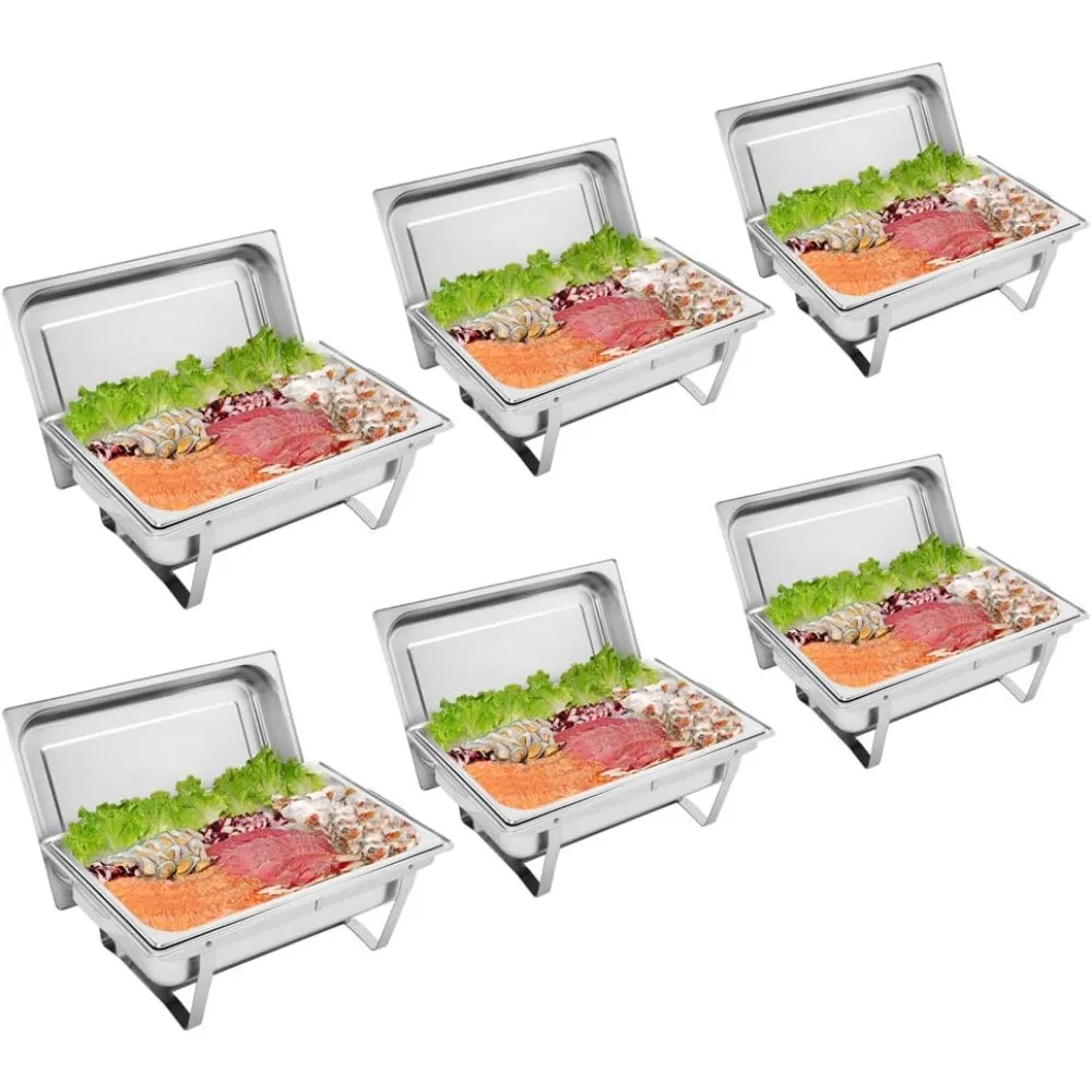 

ROVSUN 8 Qt 6 Pack Full Size Stainless Steel Chafing Dishes Buffet Set, NSF Silver Rectangular Catering Chafer Warmer Set with