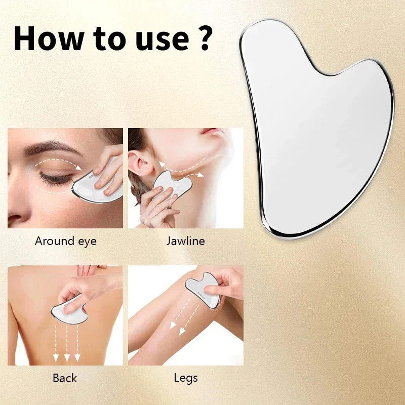 Gua Sha BOARD Guasha นวดหน้าสแตนเลสสตีลนวดหน้าขูดแผ่น Guasha SPA Scraper คอกลับ Care Massager