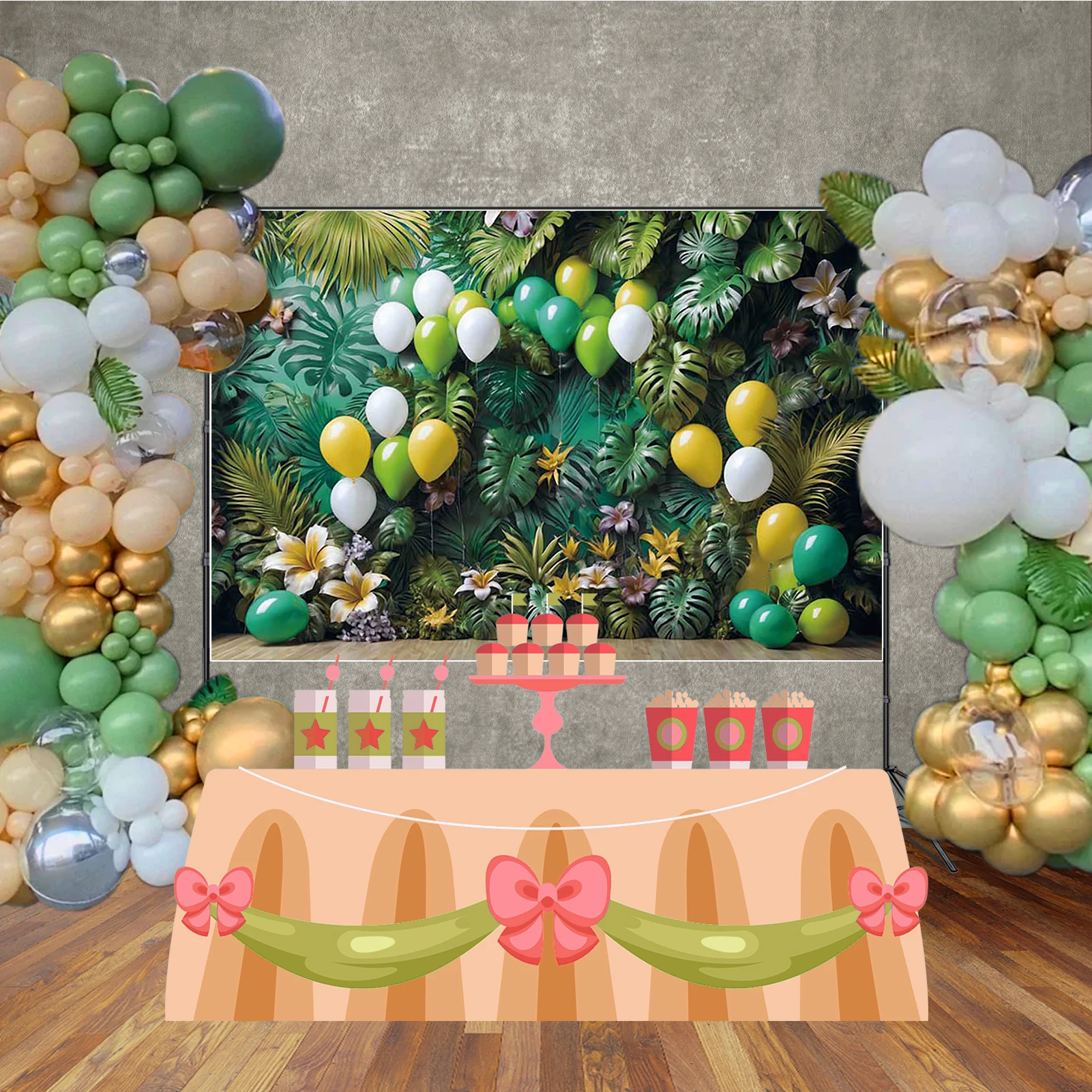 MOON.QG Jungle tropische achtergrond voor Cake Smash meisje babyjongen 1e verjaardag zomer foto achtergrond teddybeer palmboom decor