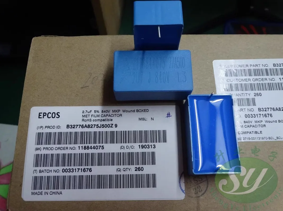 

EPCOS 2.7uf/840v 2u7 275 MKP New 38mm thin film capacitor B32776A8275J