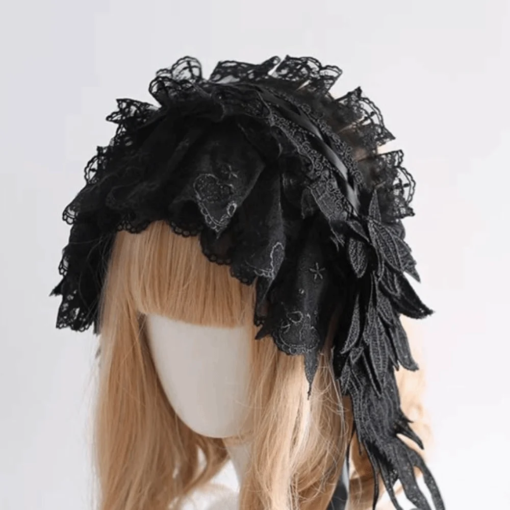 

Креативная кружевная повязка на голову в стиле Лолиты, лента с бантом, кавайная повязка для волос с рюшами, аксессуары для волос Jk, аниме, горничная, головной убор для косплея, ежедневно