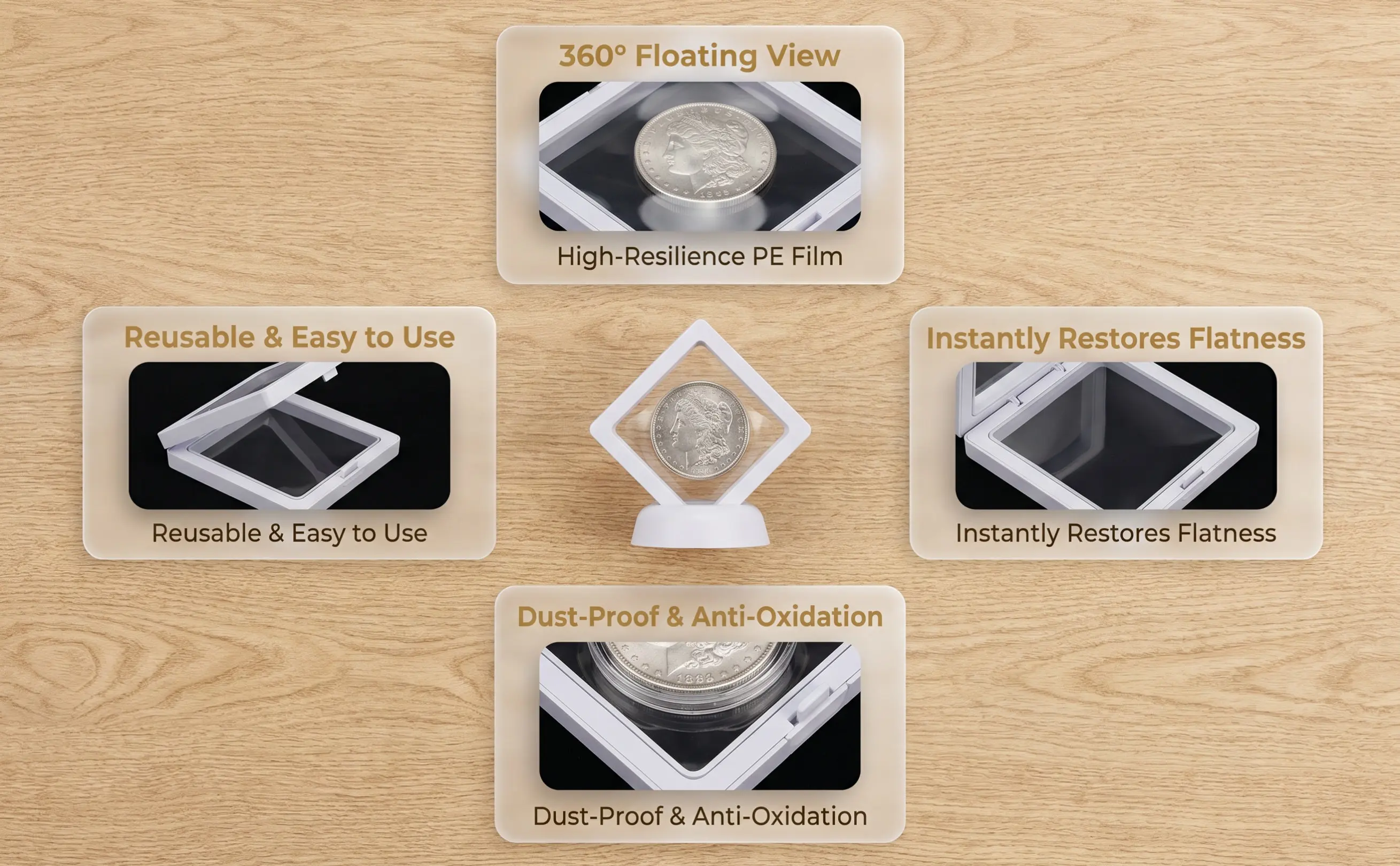10Set Jewelry Floating Display Holders Clear Film Floating Display Box ABS Organizer for Rings Necklaces Stylish Showcase