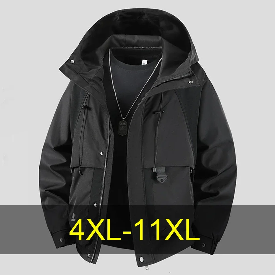 11XL Plus Size Windbreaker Cargo Jacket Men Spring Autumn Jacket Coat Fashion Casual Hooded Jackets Male Big Size Outerwear