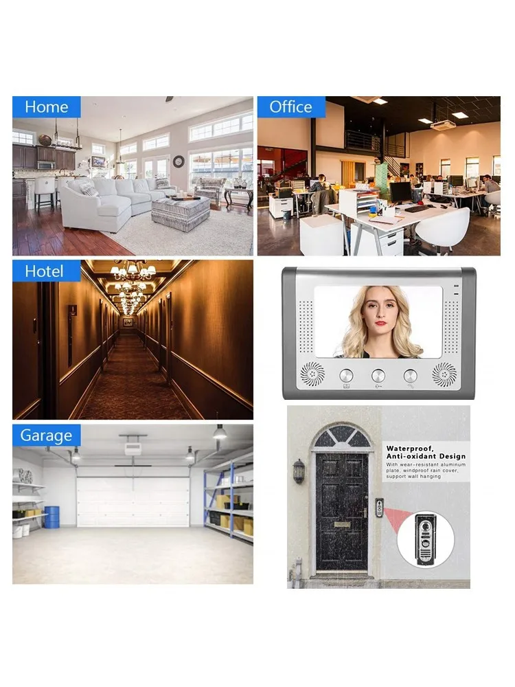 7'' TFT LCD Wired Video Door Phone Visual Video Intercom Speakerphone Intercom System With Waterproof Outdoor IR Camera