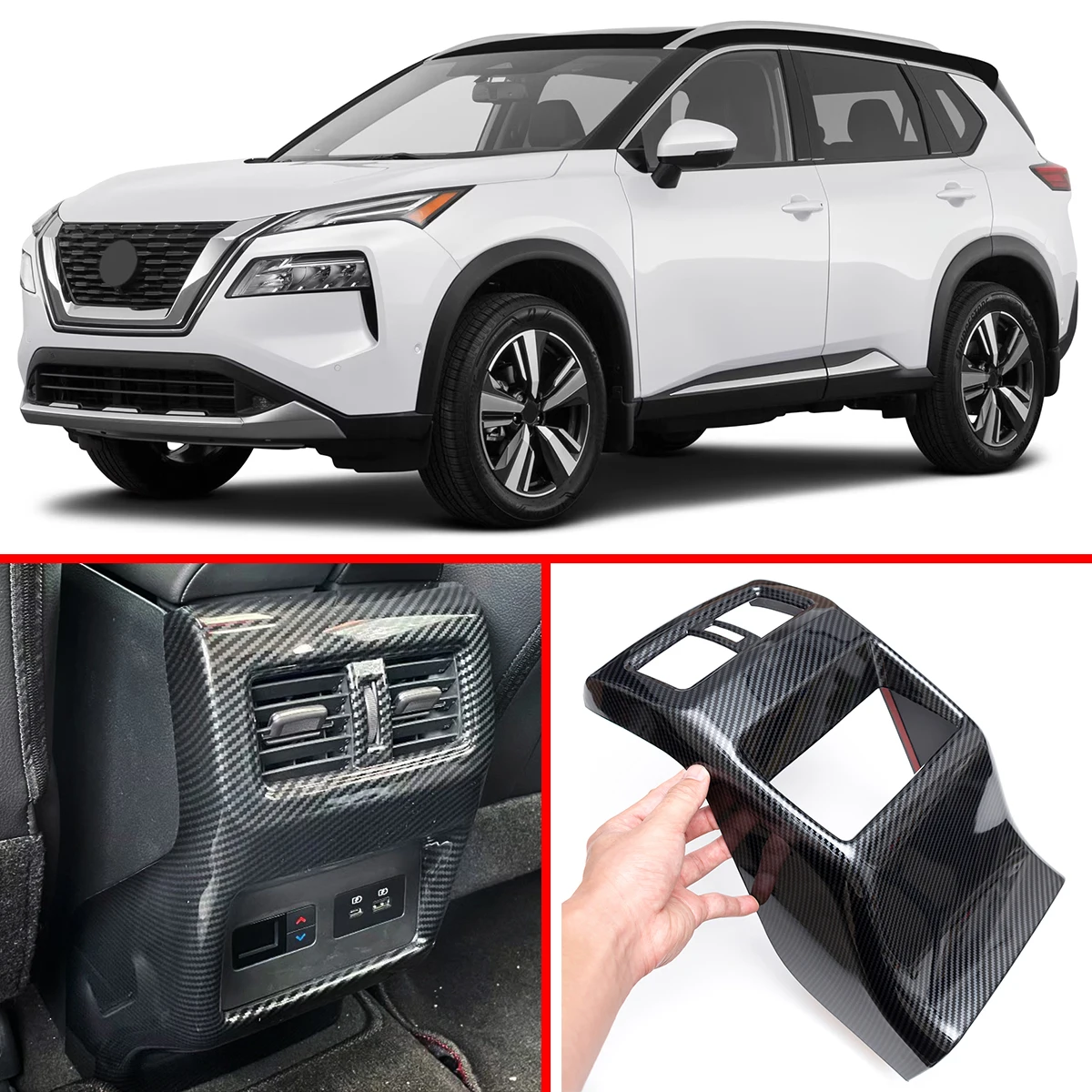 

For Nissan Rogue X-Trail XTrail T33 2021 2023 2024 2025 Carbon Fiber Rear Air Outlet Vent Frame Cover Trim Accessories