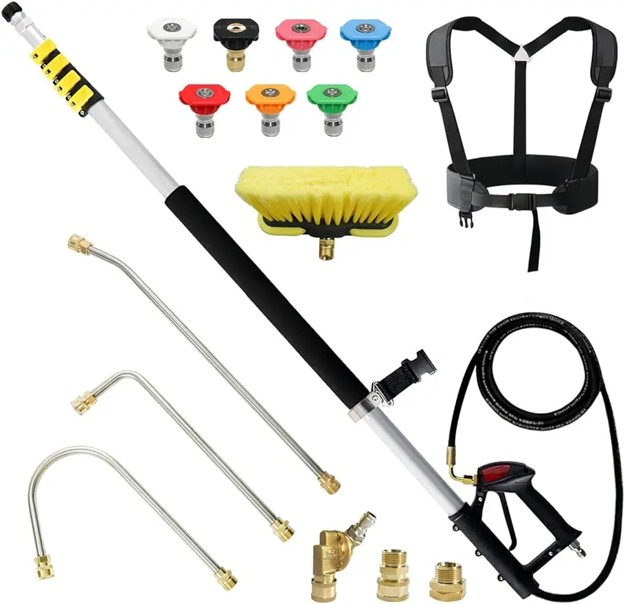 

24 FT Pressure Washer Telescoping Wand with Power Washer Extension Wands, Brush Head, Gutter Cleaner